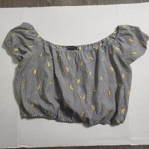 Forever 21 + Women's 3X Gingham Crop Top Black & White Short Sleeves Bananas